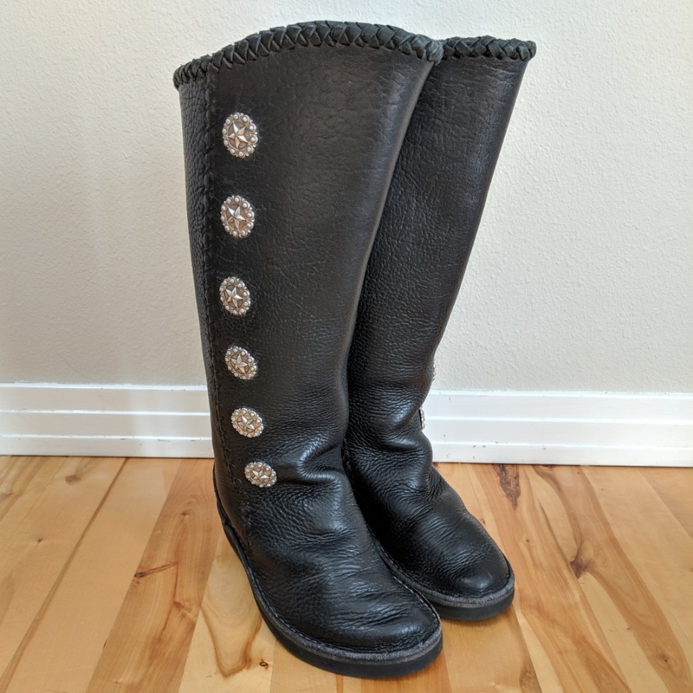 Amazonas Black Leather Vibram Sole Knee High Boots